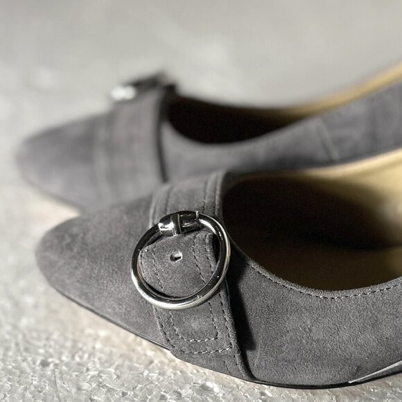 Talbots SZ 5 Laney Buckle Gray suede leather wedge shoe office dressy comfy - Picture 5 of 9